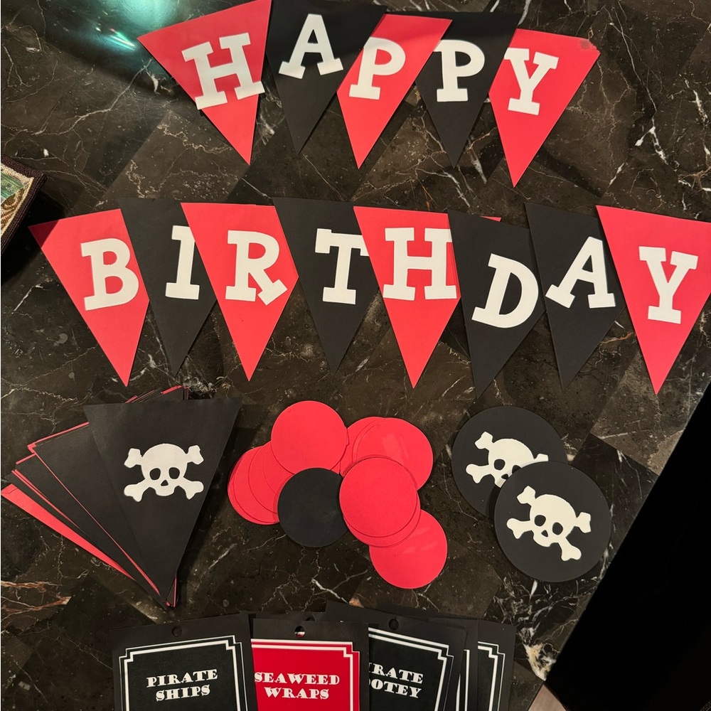 Pirate Party Paper Decorations - Banner, Confetti, Food Labels